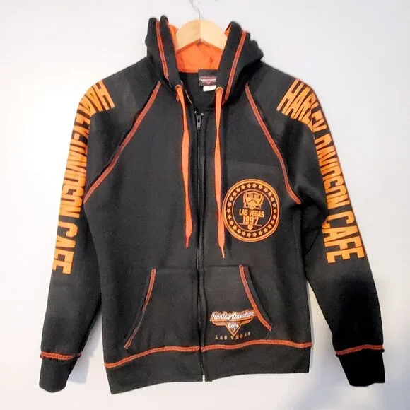 Vintage Y2k Harley Davidson Medium Full Zip Up Hoodie Las Vegas 1997 Bikecore - Picture 2 of 12